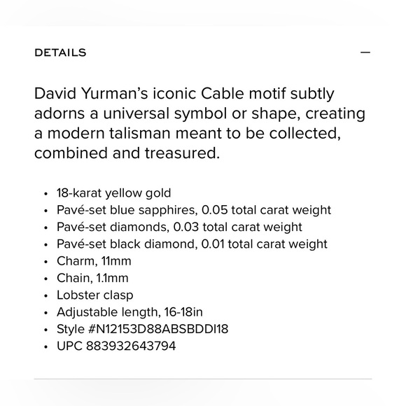 DAVID YURMAN 18K GOLD EVIL EYE NECKLACE - Picture 15 of 15